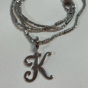Initial K Bronze Silver Tone Pendant and Necklace